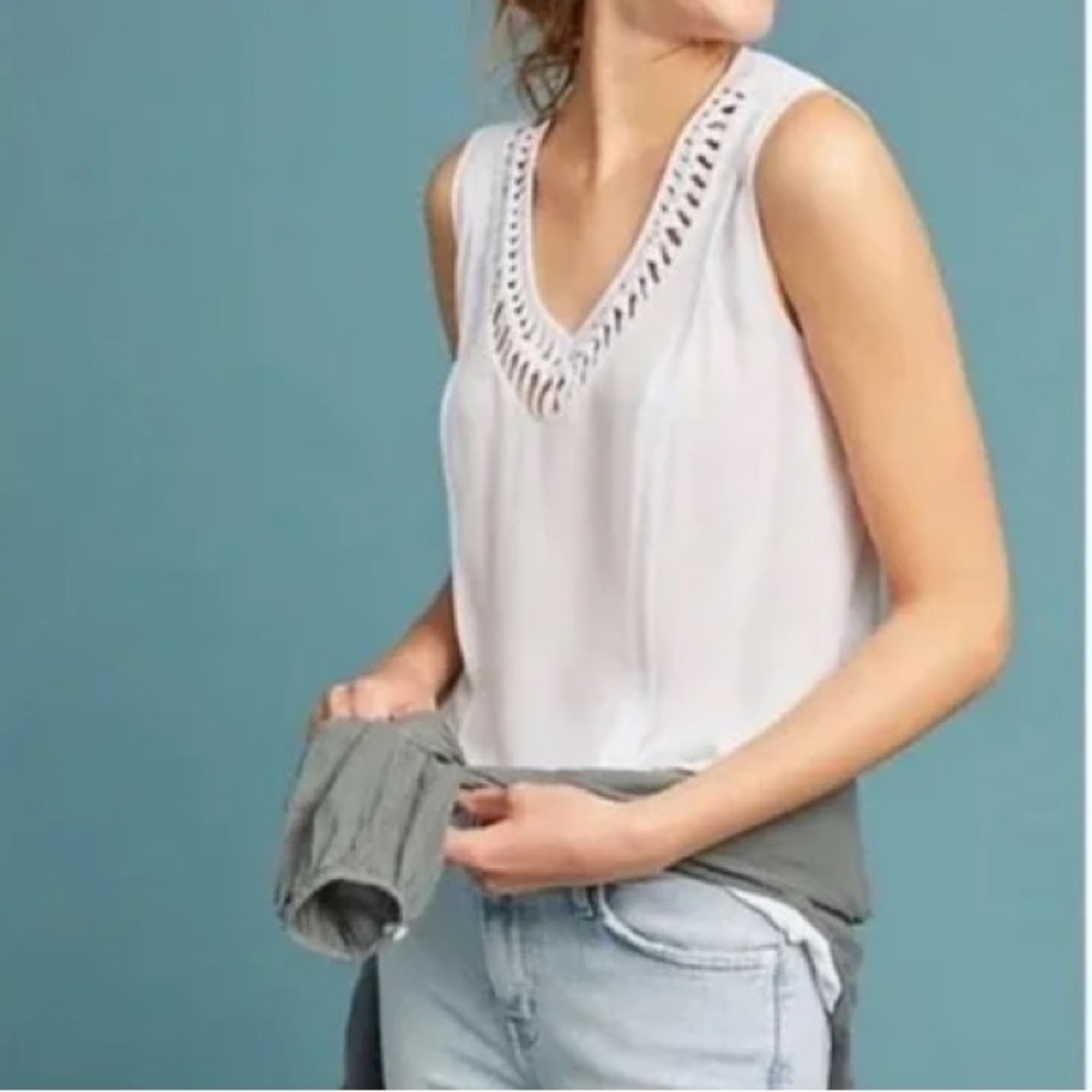Maeve White Sleeveless Tank Top with Cut Out Detail - Small
